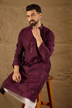 Purple Viscose Rayon Solid Embroidered Straight Kurta HOPMKU1291