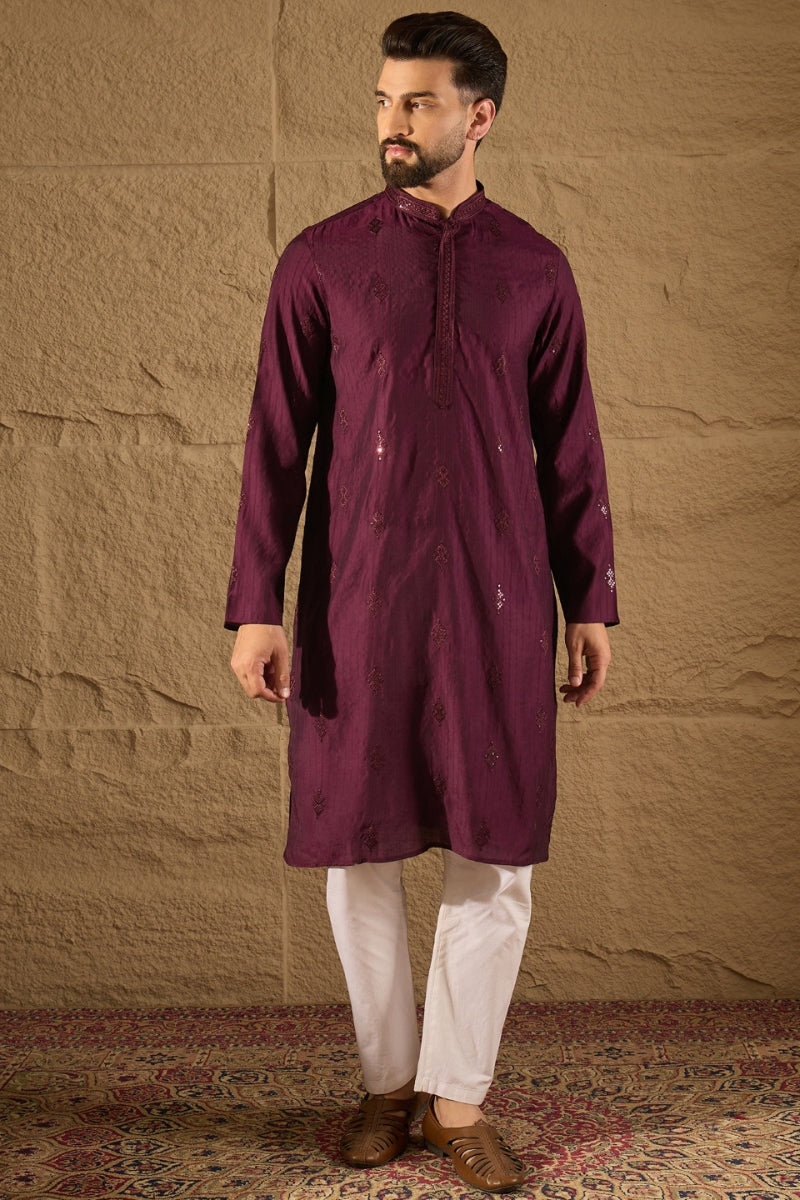 Purple Viscose Rayon Solid Embroidered Straight Kurta HOPMKU1291