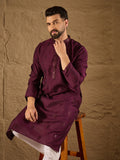 Men Purple Viscose Rayon Solid Embroidered Straight Kurta-MKU1291