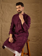 Men Purple Viscose Rayon Solid Embroidered Straight Kurta-MKU1291