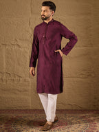 Men Purple Viscose Rayon Solid Embroidered Straight Kurta-MKU1291
