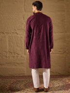 Men Purple Viscose Rayon Solid Embroidered Straight Kurta-MKU1291