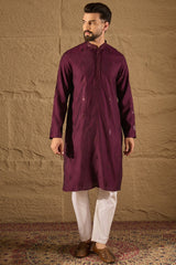 Purple Viscose Rayon Solid Embroidered Straight Kurta HOPMKU1291
