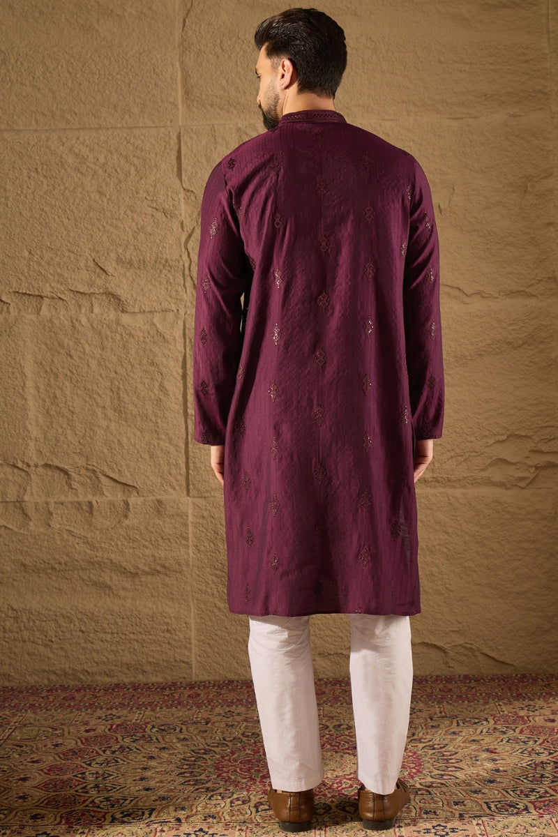 Purple Viscose Rayon Solid Embroidered Straight Kurta HOPMKU1291