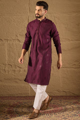 Purple Viscose Rayon Solid Embroidered Straight Kurta HOPMKU1291