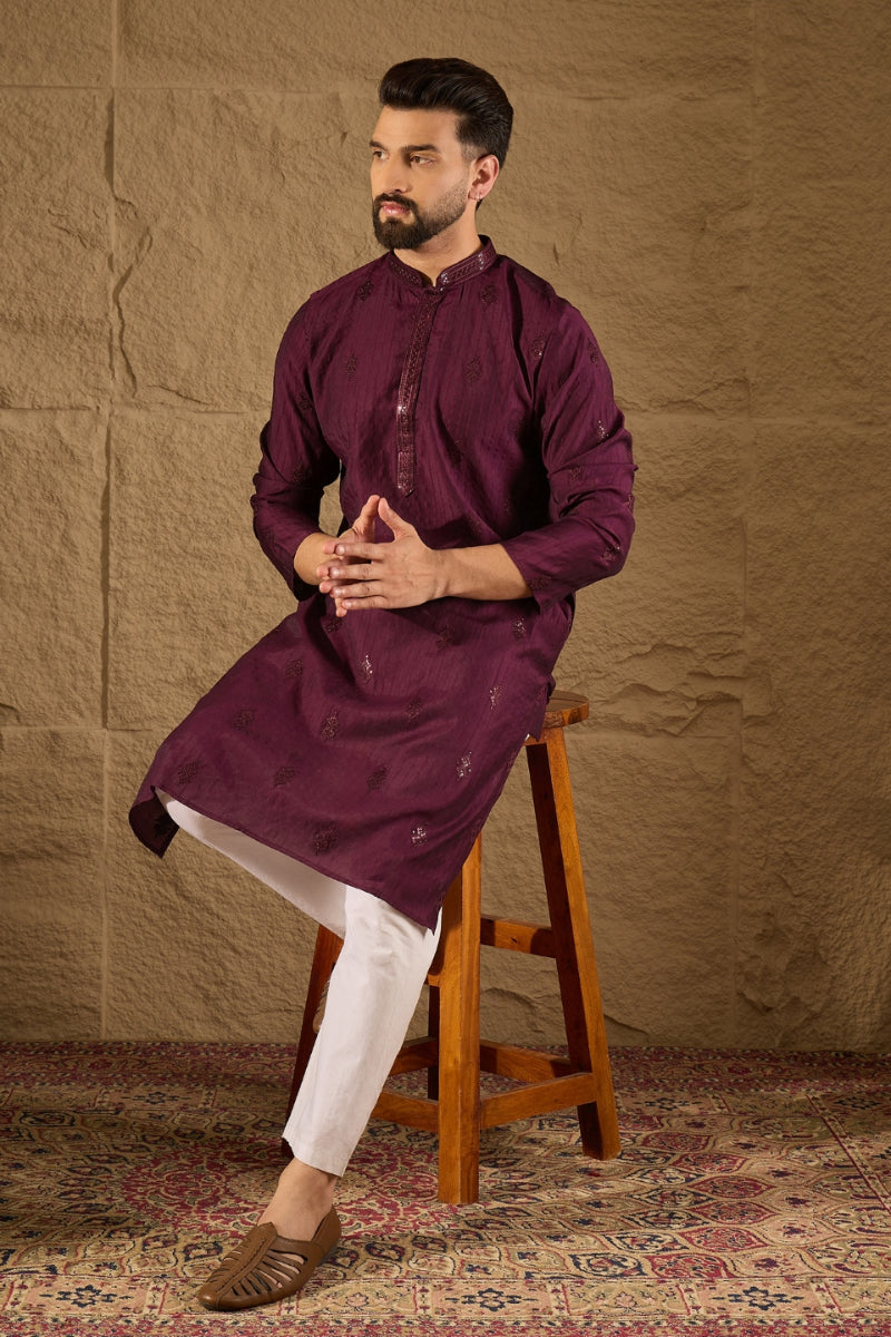 Purple Viscose Rayon Solid Embroidered Straight Kurta HOPMKU1291