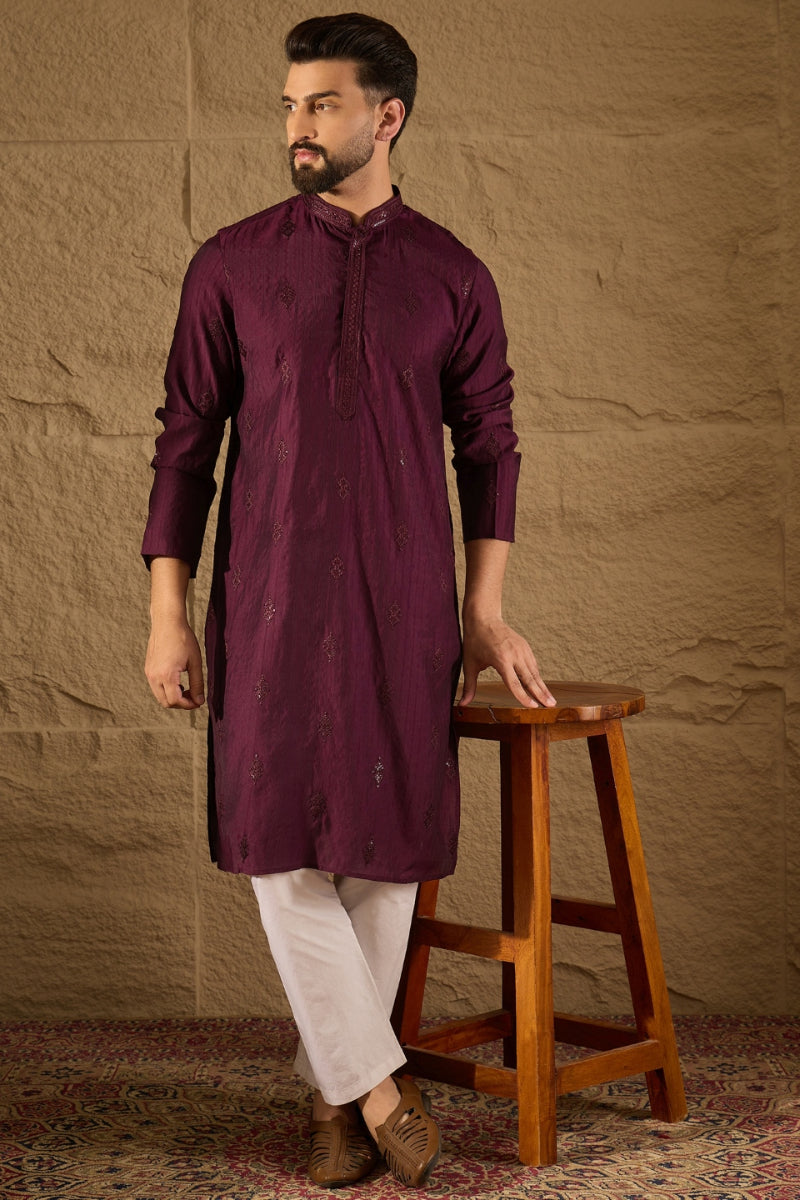Purple Viscose Rayon Solid Embroidered Straight Kurta HOPMKU1291