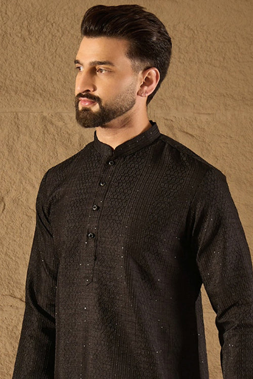 Black Viscose Rayon Embroidered Mandarin Collar Straight Kurta MKU1292