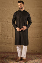 Black Viscose Rayon Embroidered Mandarin Collar Straight Kurta MKU1292