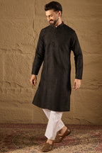 Black Viscose Rayon Embroidered Mandarin Collar Straight Kurta MKU1292