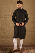 Black Viscose Rayon Embroidered Mandarin Collar Straight Kurta MKU1292