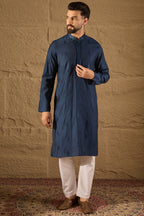 Blue Viscose Rayon Solid Embroidered Straight Kurta HOPMKU1293