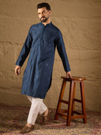 Men Blue Viscose Rayon Solid Embroidered Straight Kurta-MKU1293
