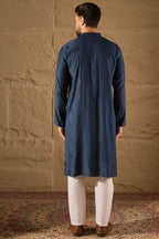 Blue Viscose Rayon Solid Embroidered Straight Kurta HOPMKU1293