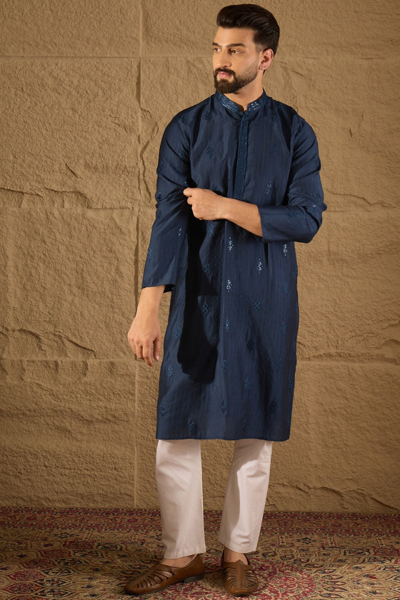 Blue Viscose Rayon Solid Embroidered Straight Kurta HOPMKU1293
