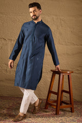Blue Viscose Rayon Solid Embroidered Straight Kurta HOPMKU1293