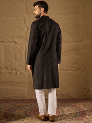 Men Black Viscose Rayon Solid Embroidered Straight Kurta-MKU1294