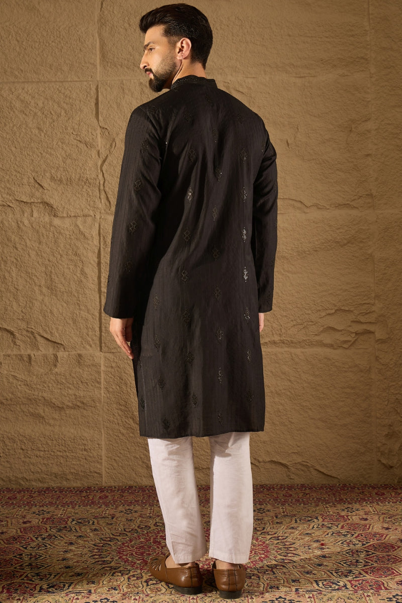 Black Viscose Rayon Solid Embroidered Straight Kurta HOPMKU1294