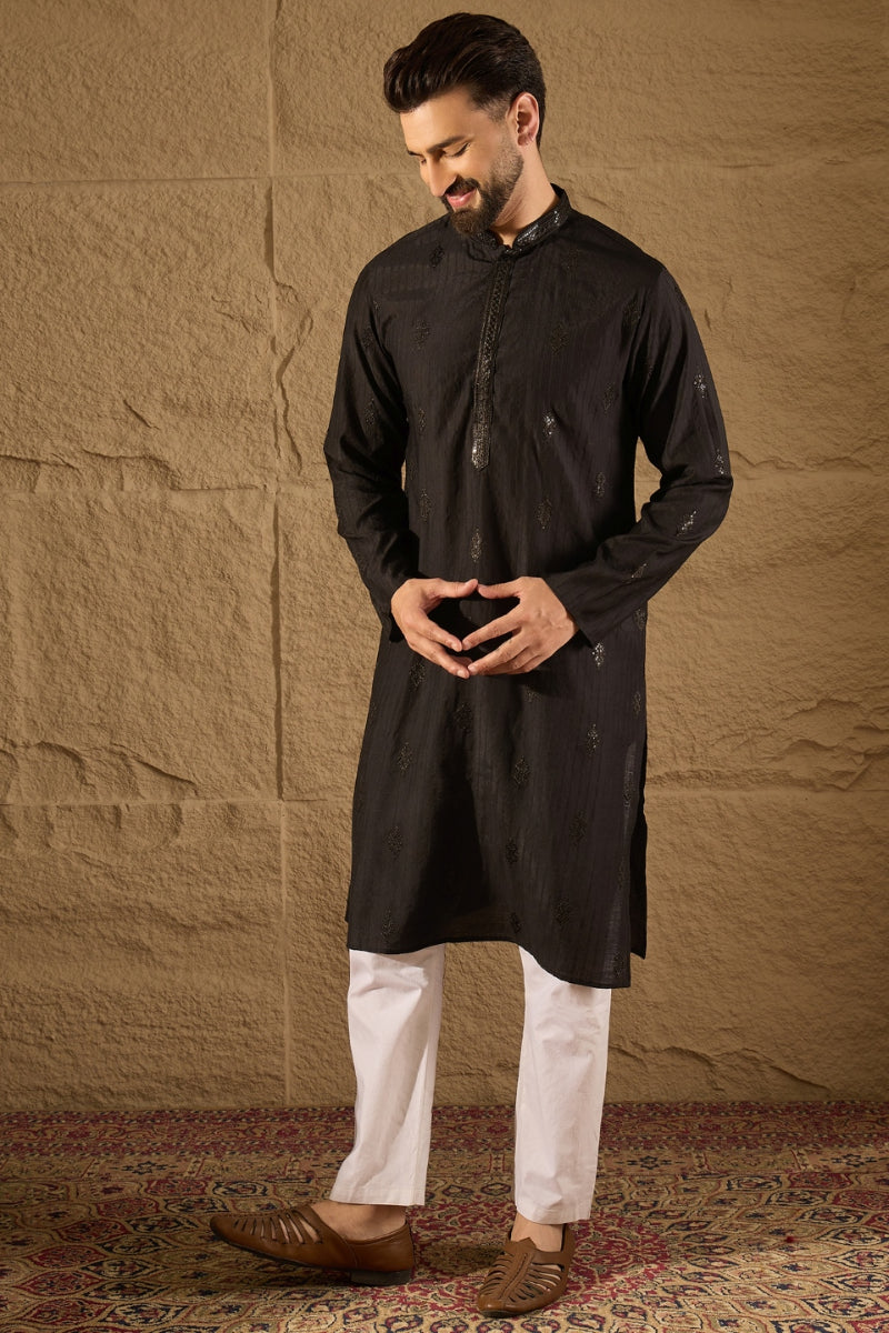 Black Viscose Rayon Solid Embroidered Straight Kurta HOPMKU1294