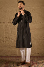Black Viscose Rayon Solid Embroidered Straight Kurta HOPMKU1294