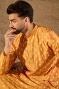 Yellow Silk Blend Ikat Printed Straight Kurta HOPMKU1298