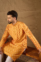 Yellow Silk Blend Ikat Printed Straight Kurta HOPMKU1298