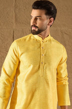 Yellow Viscose Rayon Embroidered Mandarin Collar Straight Kurta MKU1300