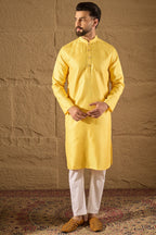 Yellow Viscose Rayon Embroidered Mandarin Collar Straight Kurta MKU1300