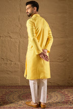 Yellow Viscose Rayon Embroidered Mandarin Collar Straight Kurta MKU1300