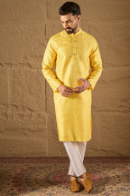Yellow Viscose Rayon Embroidered Mandarin Collar Straight Kurta MKU1300