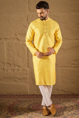 Yellow Viscose Rayon Embroidered Mandarin Collar Straight Kurta MKU1300