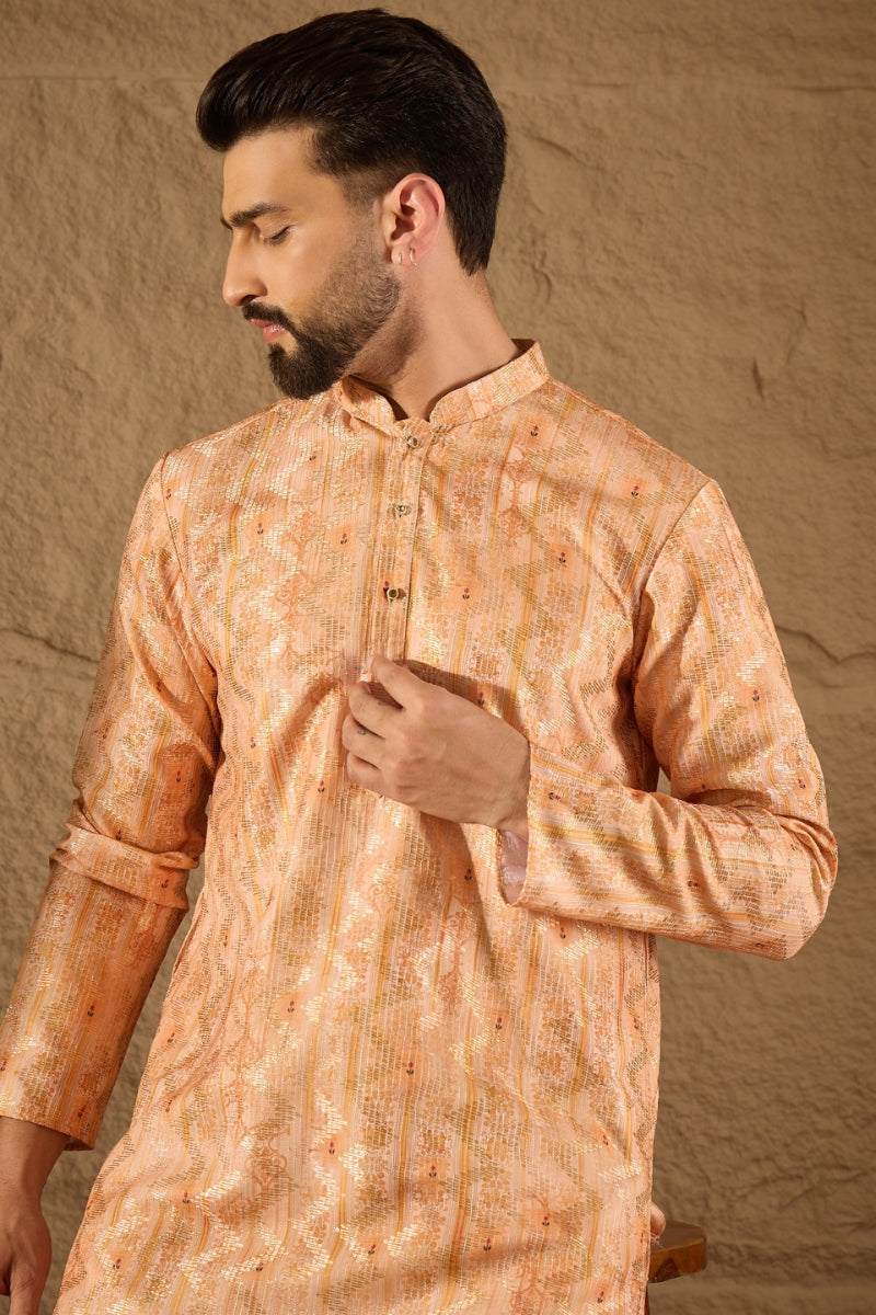 Orange Silk Blend Ethnic motifs Indian Wear for Men HOPMKU1301 | DesiQ