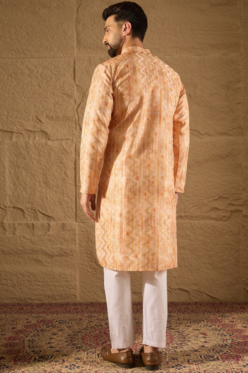Orange Silk Blend Ethnic Motifs Embroidered Straight Kurta HOPMKU1301