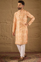 Orange Silk Blend Ethnic Motifs Embroidered Straight Kurta HOPMKU1301