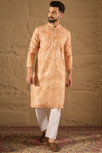 Orange Silk Blend Ethnic Motifs Embroidered Straight Kurta HOPMKU1301