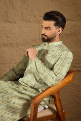 Olive Silk Blend Ethnic Motifs Embroidered Straight Kurta HOPMKU1302