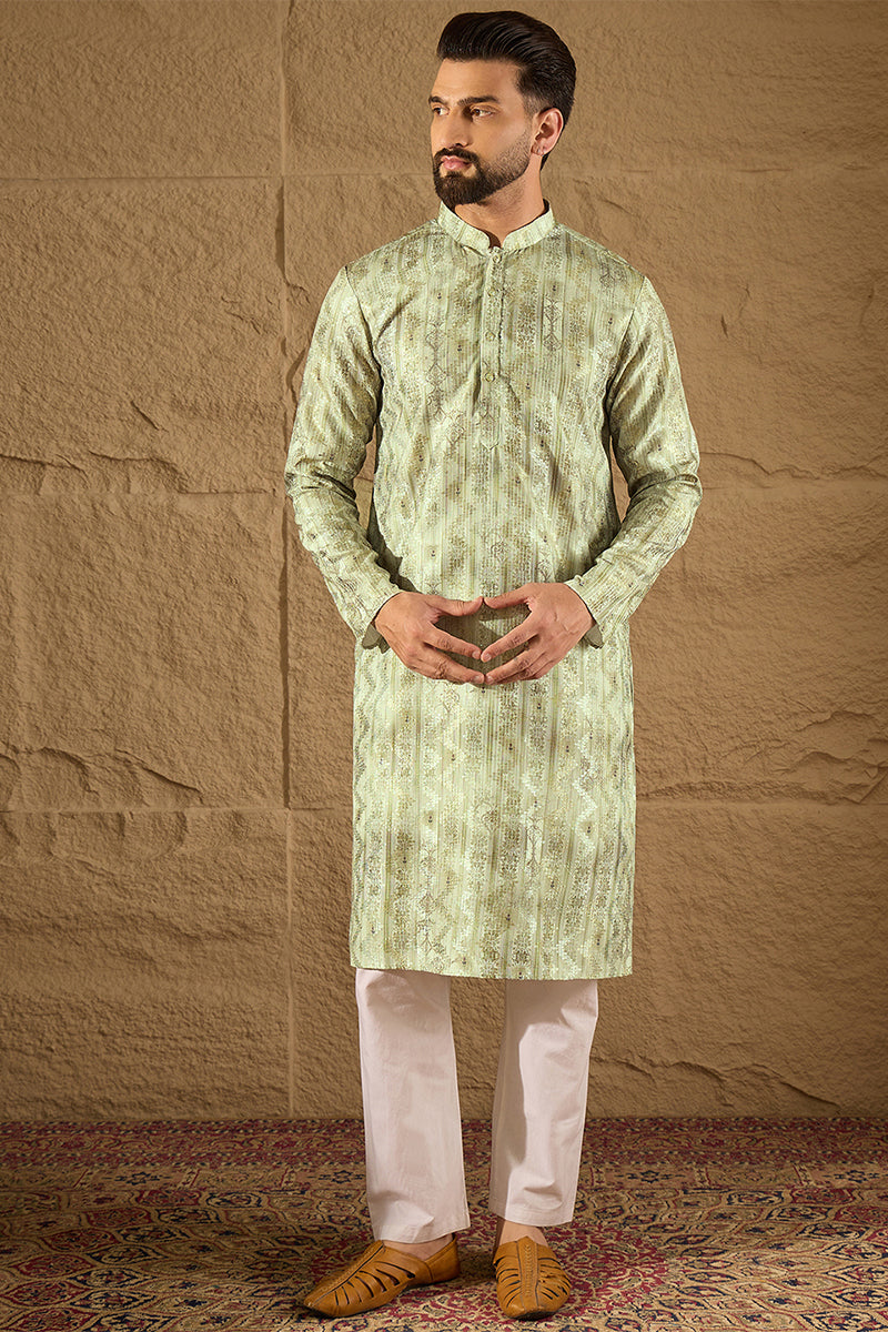 Olive Silk Blend Ethnic Motifs Embroidered Straight Kurta HOPMKU1302