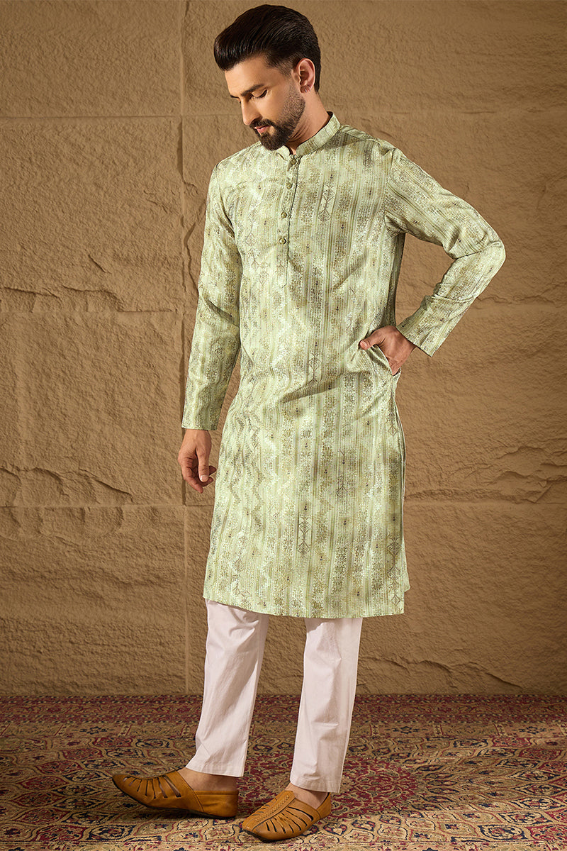Olive Silk Blend Ethnic Motifs Embroidered Straight Kurta HOPMKU1302