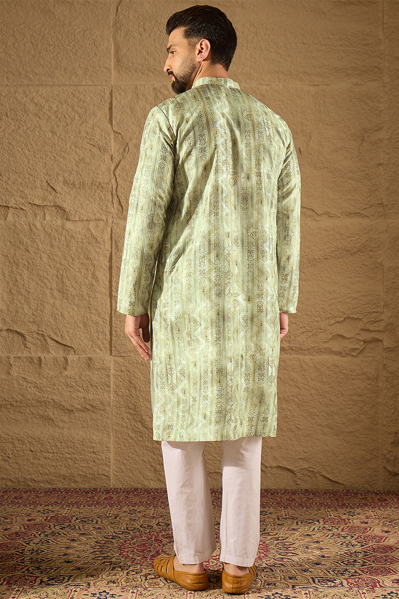 Olive Silk Blend Ethnic Motifs Embroidered Straight Kurta HOPMKU1302