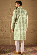 Olive Silk Blend Ethnic Motifs Embroidered Straight Kurta HOPMKU1302