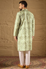 Olive Silk Blend Ethnic Motifs Embroidered Straight Kurta HOPMKU1302