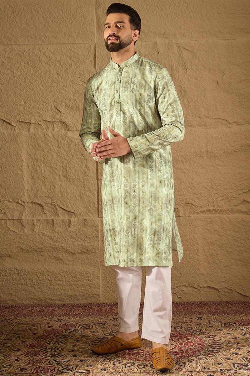 Olive Silk Blend Ethnic Motifs Embroidered Straight Kurta HOPMKU1302