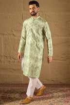 Olive Silk Blend Ethnic Motifs Embroidered Straight Kurta HOPMKU1302