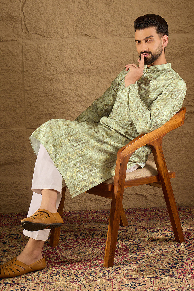 Olive Silk Blend Ethnic Motifs Embroidered Straight Kurta HOPMKU1302