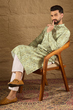 Olive Silk Blend Ethnic Motifs Embroidered Straight Kurta HOPMKU1302