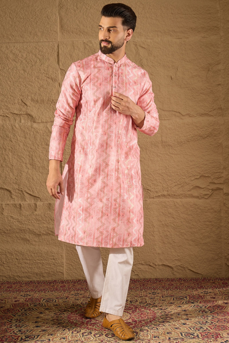 Pink Silk Blend Ethnic Motifs Embroidered Straight Kurta HOPMKU1303