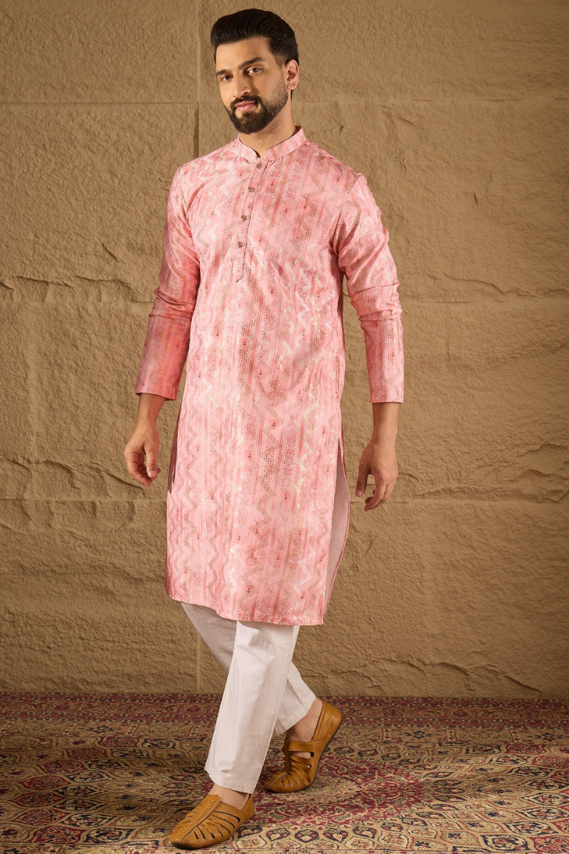 Pink Silk Blend Ethnic Motifs Embroidered Straight Kurta HOPMKU1303