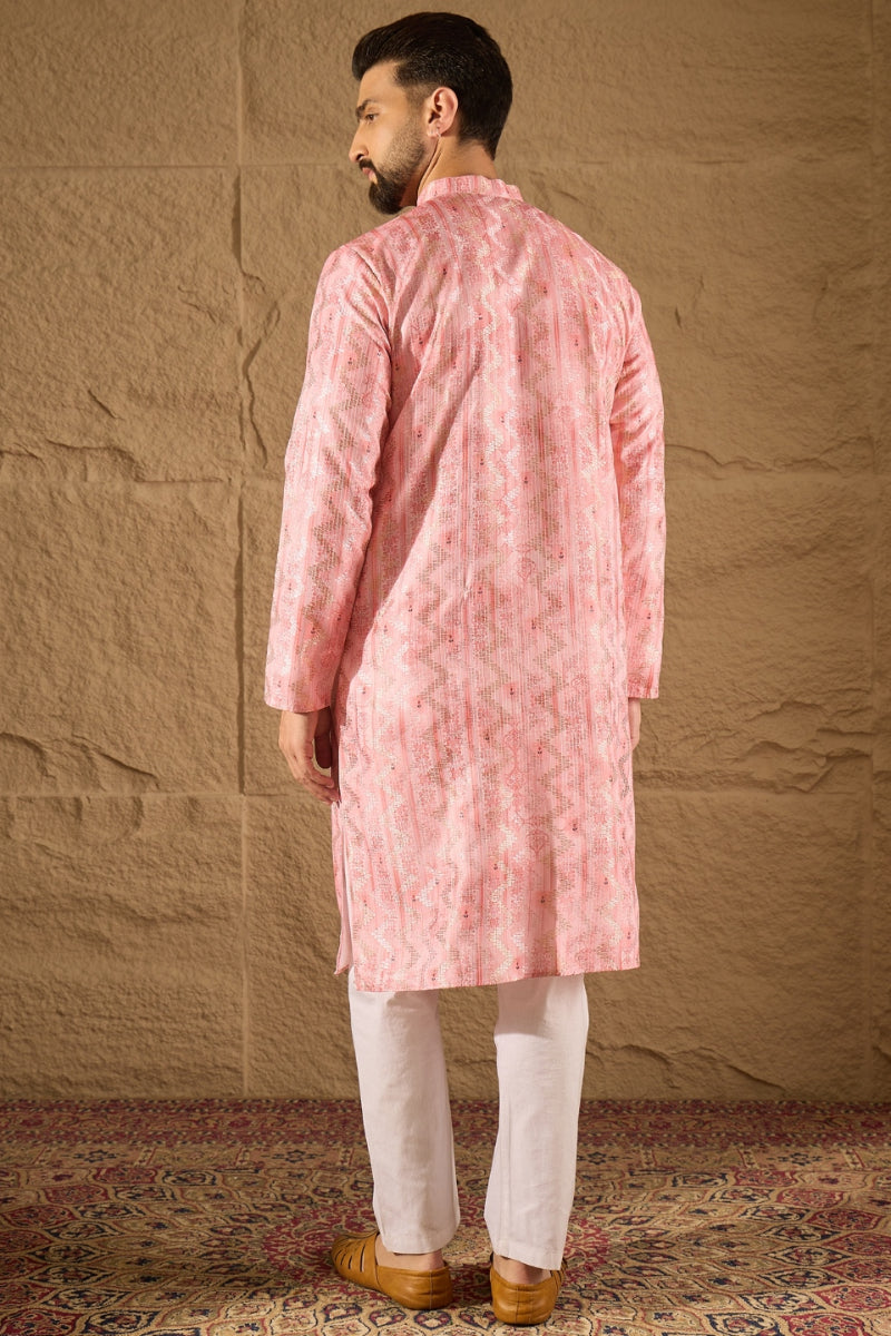 Pink Silk Blend Ethnic Motifs Embroidered Straight Kurta HOPMKU1303