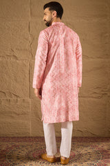 Pink Silk Blend Ethnic Motifs Embroidered Straight Kurta HOPMKU1303