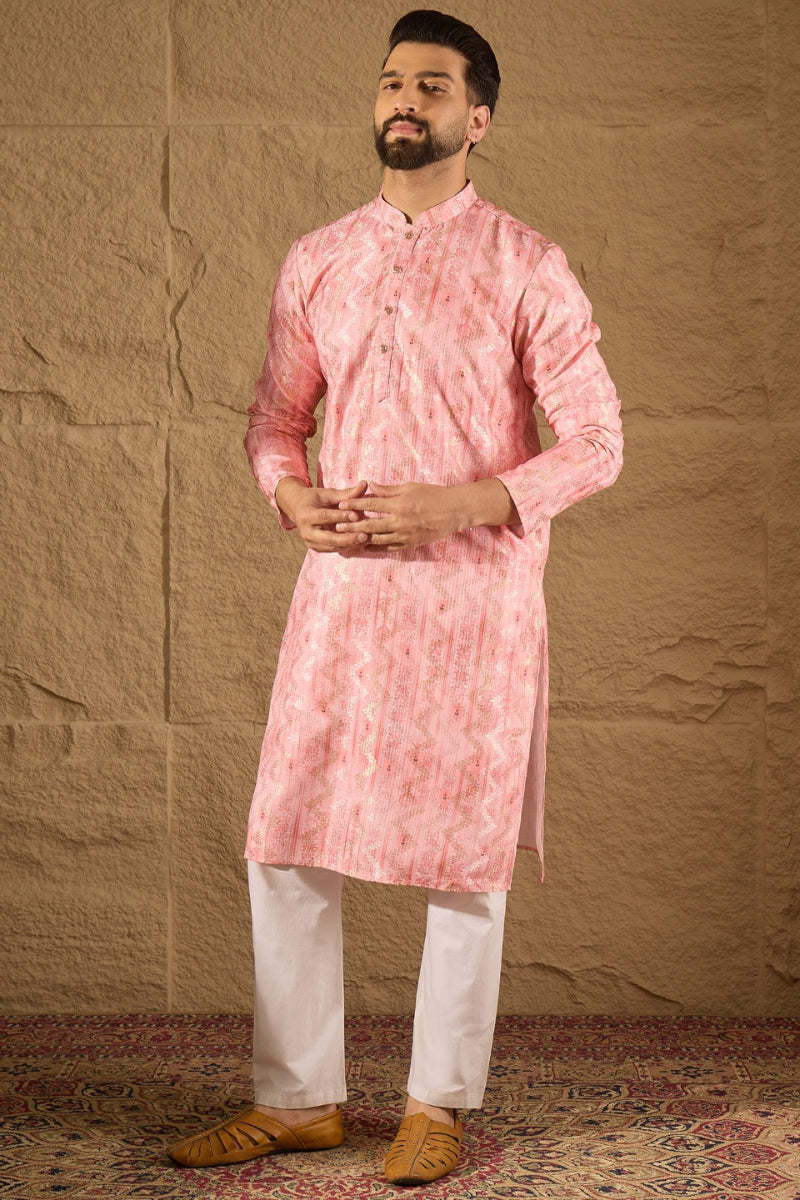 Pink Silk Blend Ethnic Motifs Embroidered Straight Kurta HOPMKU1303